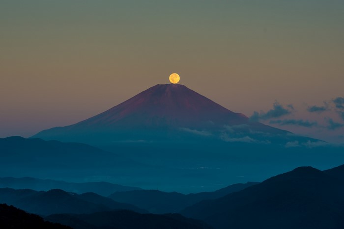 Moon over Mount Fuji, Japan