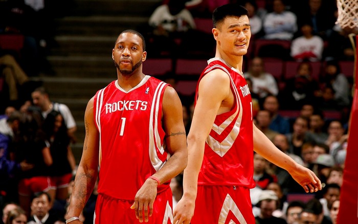 Tracy McGrady and Yao Ming of the Houston Rockets