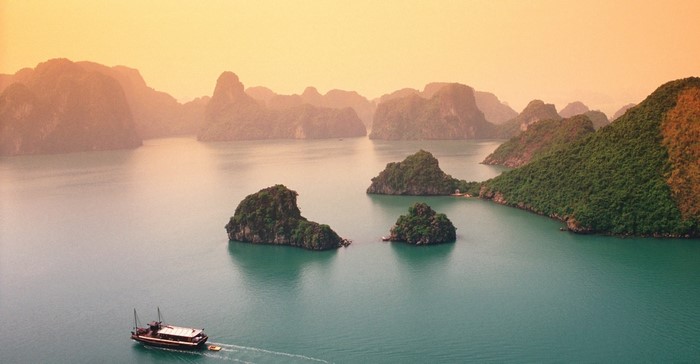 Halong Bay Vietnam Limestone Islands and Boat