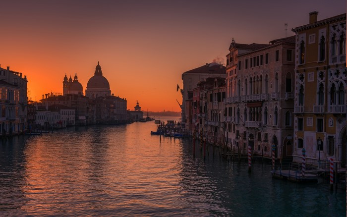Venice Italy Sunrise Canal Architecture Buildings Water