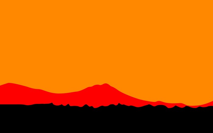 Minimalist sunset landscape with red mountains and orange sky