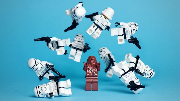 Chewbacca and Stormtroopers from Star Wars Lego