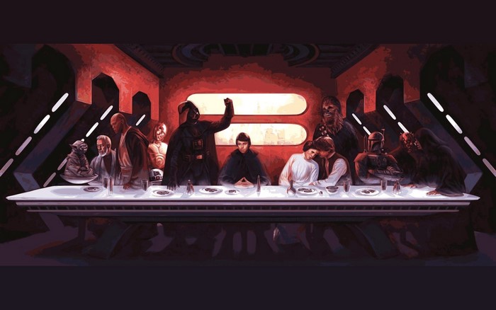 Star Wars characters at a Last Supper-style feast