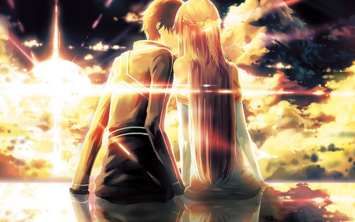 Kirito and Asuna from Sword Art Online kissing