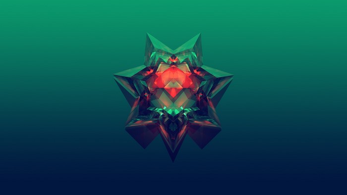 Abstract geometric crystal with red and green facets