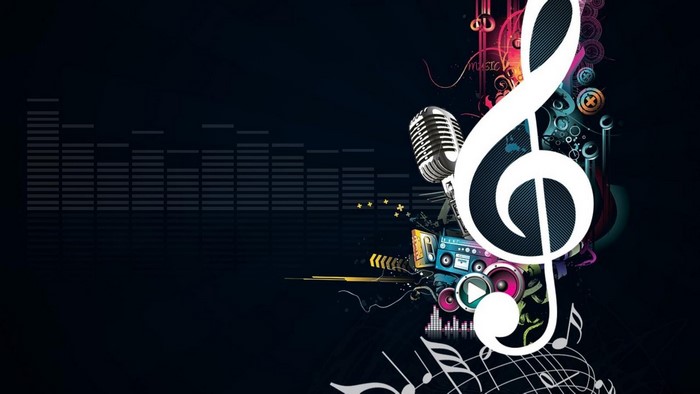 Abstract music equalizer and treble clef with microphone