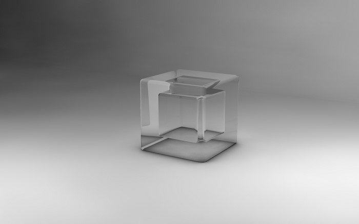 Abstract glass cube on a gradient background