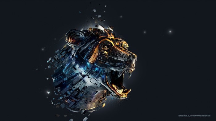 Digital art of a mechanical lion head by Adam Spizak