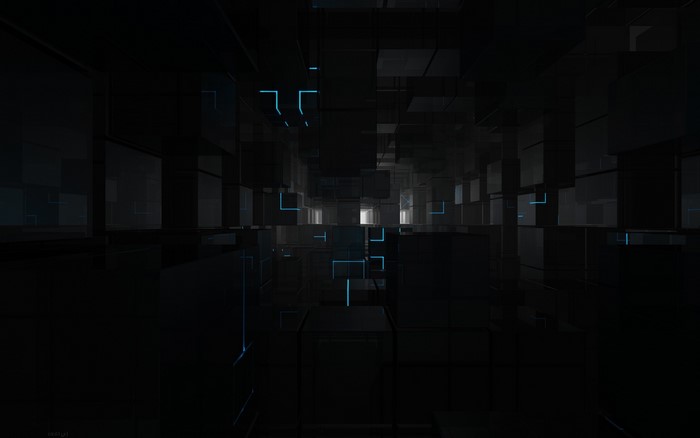 Abstract 3D cubes with blue light