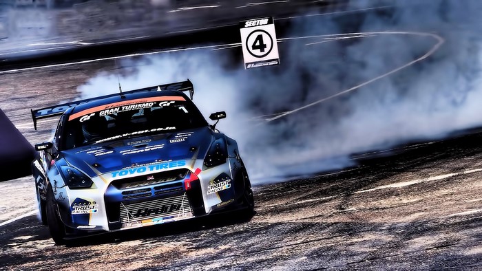 Nissan GT-R R35 drifting with smoke