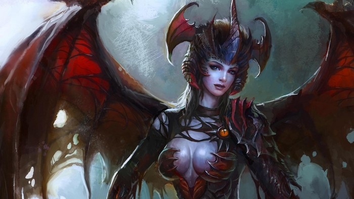Fantasy art of a succubus with dragon wings
