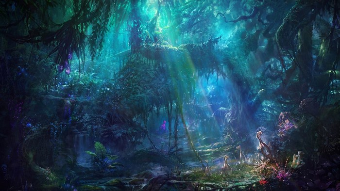 Mystical Jungle with Exotic Creatures in Fantasy Art