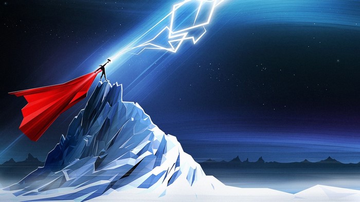 Thor from Marvel Comics summoning lightning