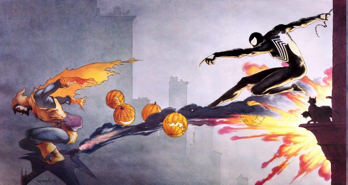 Spider-Man vs. Hobgoblin with pumpkin bombs
