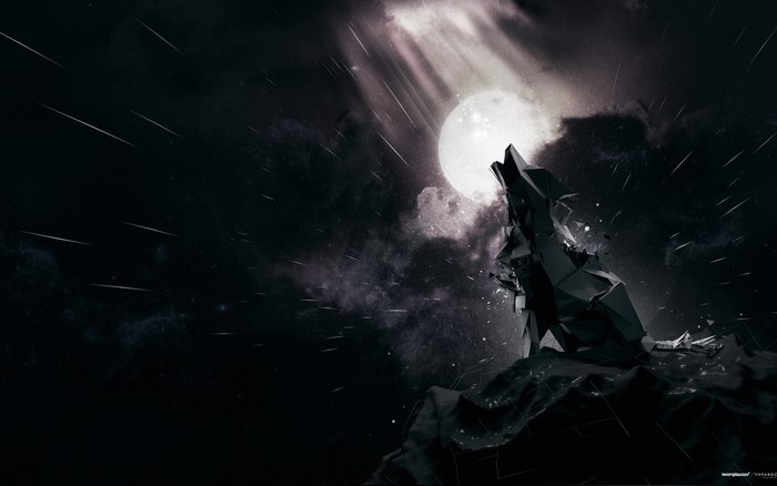 Digital art of a wolf howling at the moon