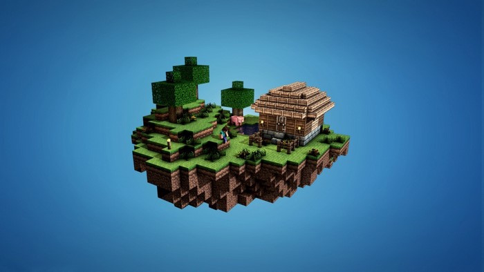 Minecraft floating island with house and trees