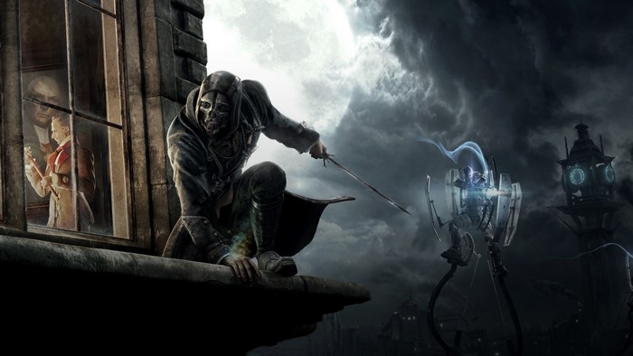 Corvo Attano from Dishonored on a rooftop