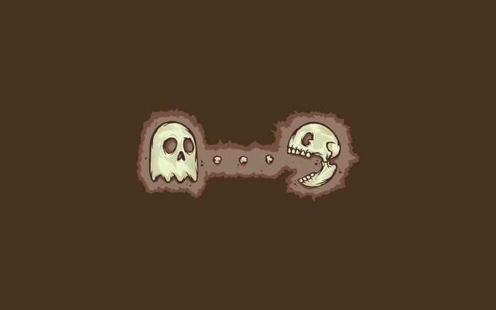 Pac-Man ghost and skull eating dots