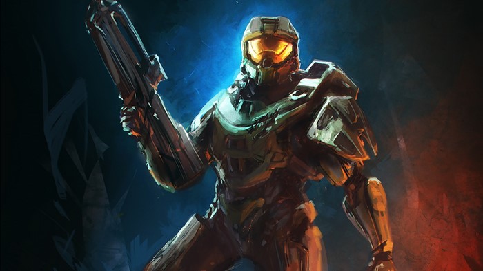 Master Chief from Halo holding a weapon