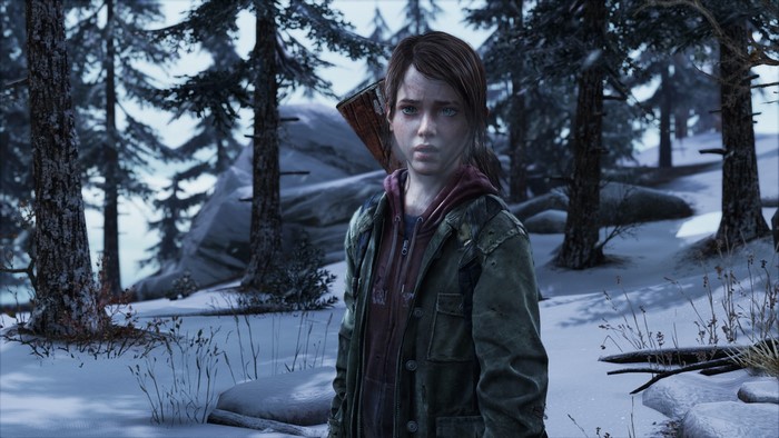 Ellie from The Last of Us in a snowy forest