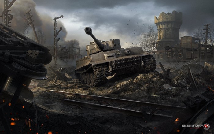 Tiger I tank in a destroyed industrial area