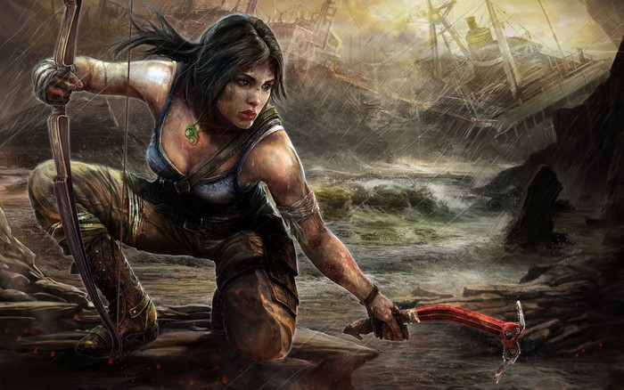Lara Croft from Tomb Raider with bow and ice axe