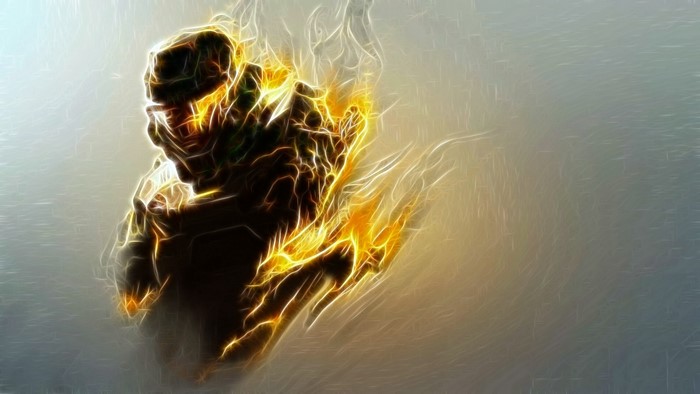 Halo Spartan Warrior in Fiery Energy