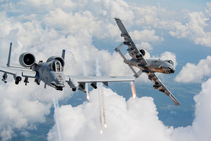 Two US Air Force A-10 Thunderbolt II aircraft in flight