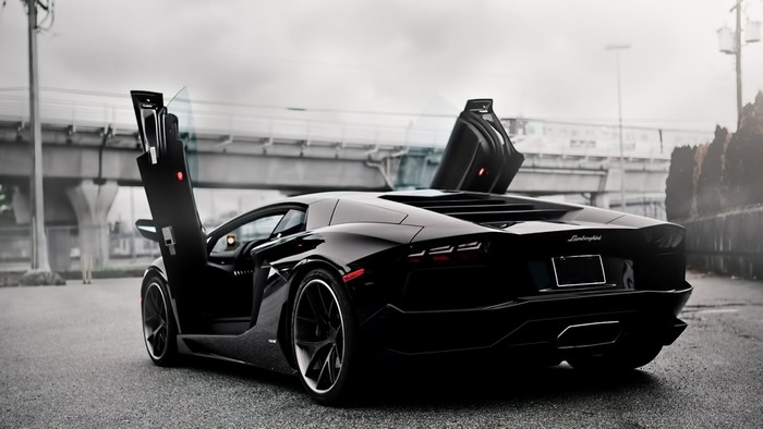 Black Lamborghini Aventador with Doors Open