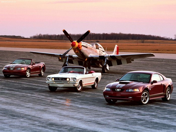 Ford Mustangs and North American P-51 Mustang Airplane