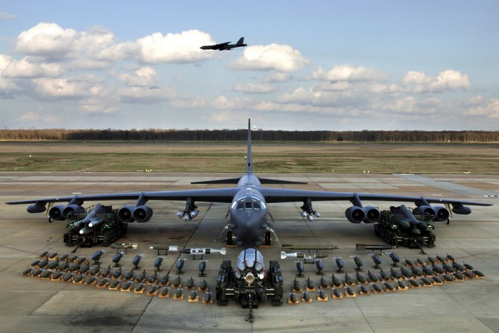 Boeing B-52 Stratofortress bomber with munitions