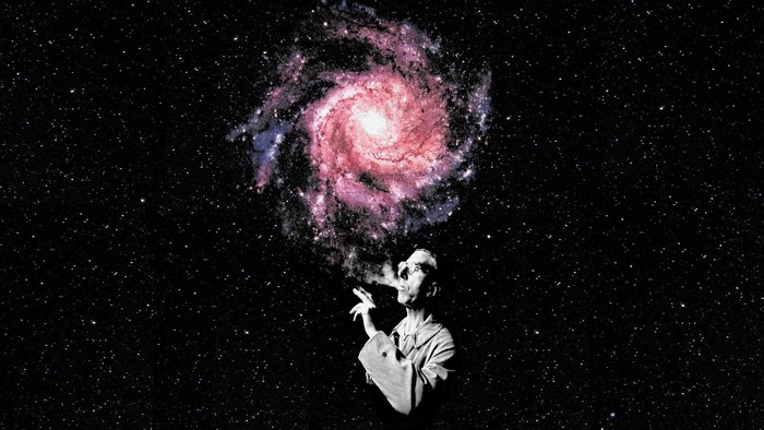 Man smoking, galaxy in space