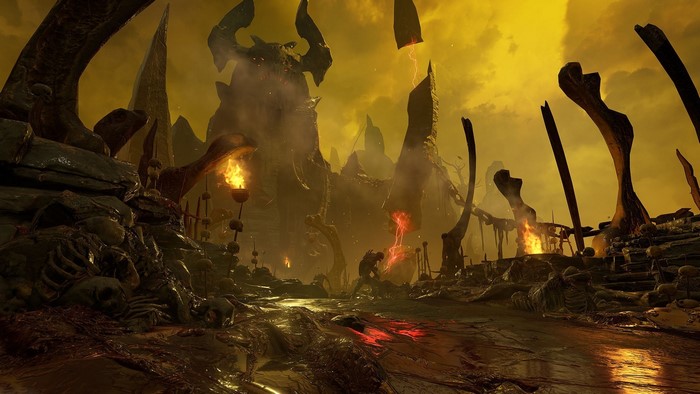 Doom 4 Hellscape with Skeletons and Fire