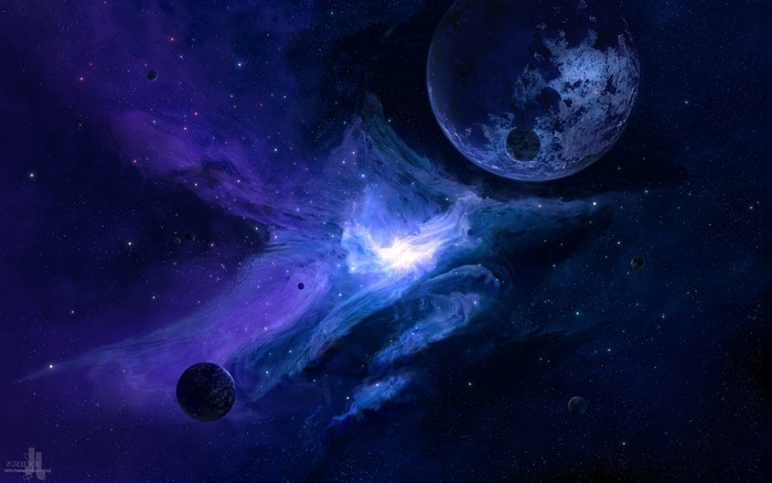 Space nebula with planets and stars