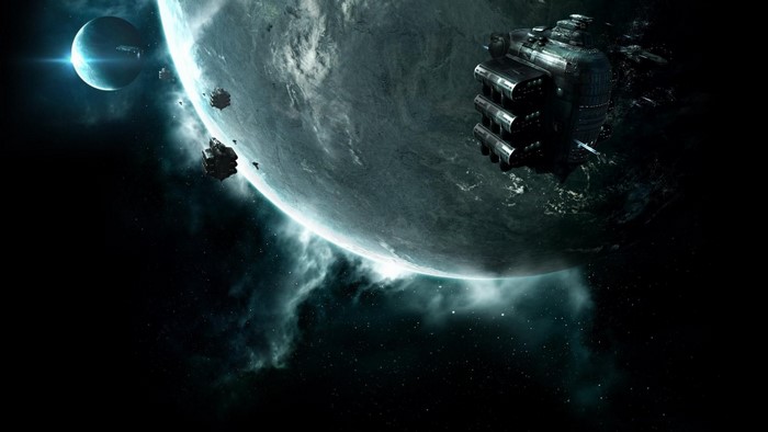 Spaceships near a planet in space