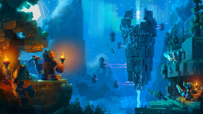 SkySaga concept art with miners and warriors