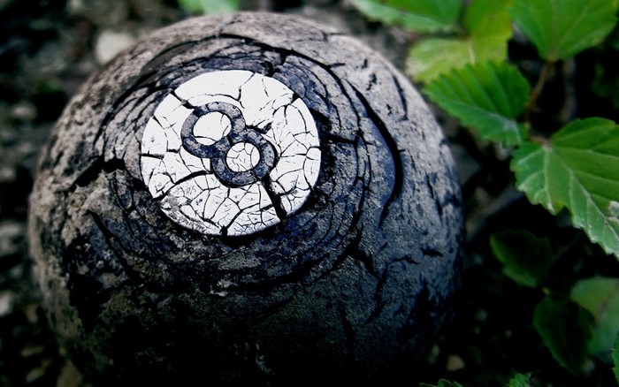 Close-up of a cracked 8-ball in nature