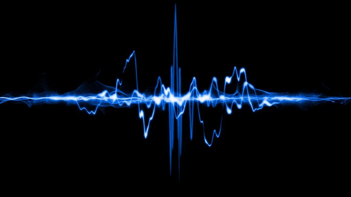 Blue audio spectrum on black background