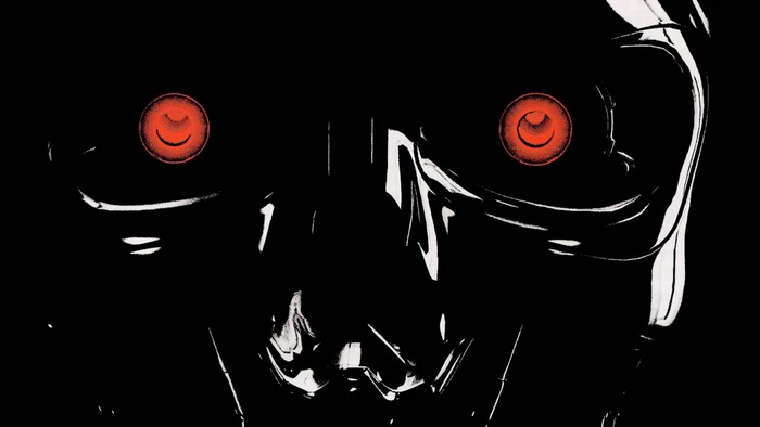 Terminator Robot with Red Eyes