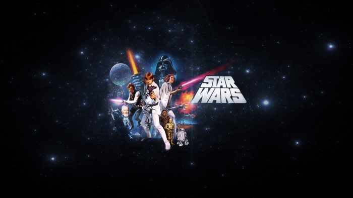 Star Wars characters with Darth Vader and Death Star