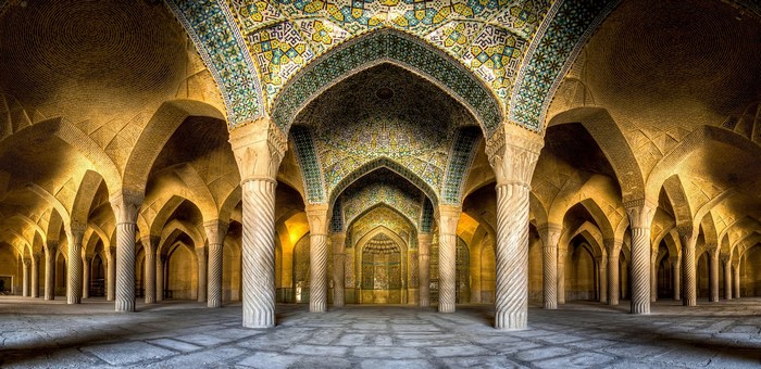 Interior of Nasir al-Mulk Mosque in Shiraz, Iran