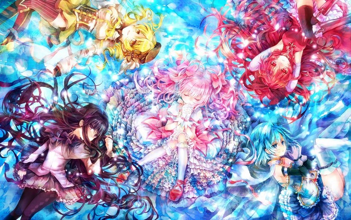 Mahou Shoujo Madoka Magica girls in magical setting