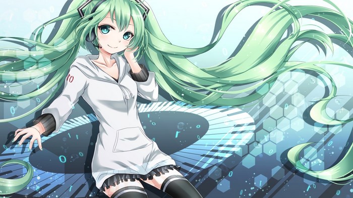 Hatsune Miku Vocaloid with Aqua Hair and Eyes
