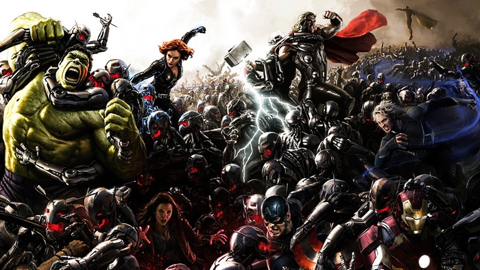 Avengers: Age of Ultron battle scene with Hulk, Thor, Iron Man