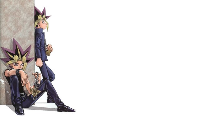 Yugi Muto from Yu-Gi-Oh! leaning against a wall