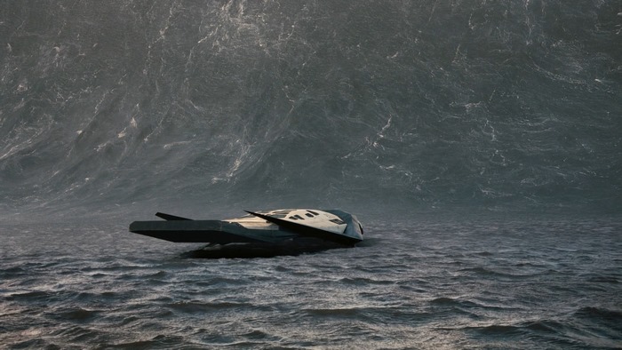 Spaceship in rough ocean waves