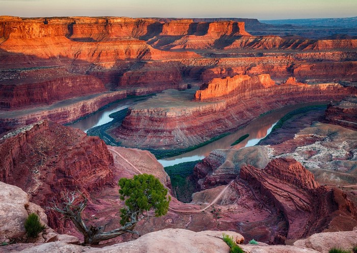 Sunrise Over Utah Canyon and River