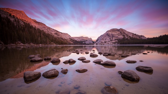 Yosemite Valley at Sunset with Mountain Reflections