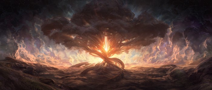 Fantasy art of a glowing tree by Noah Bradley
