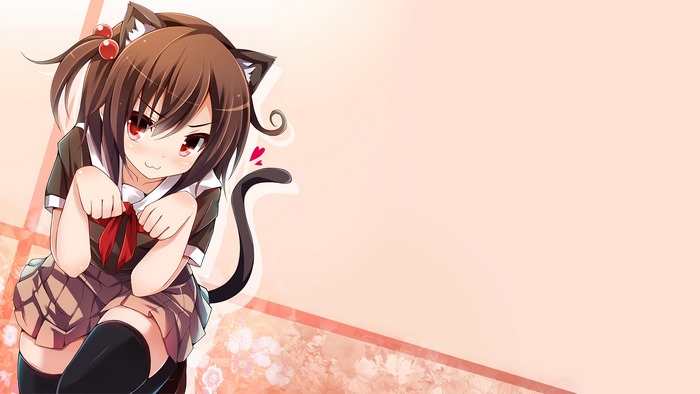 Anime cat girl in school uniform with red bow